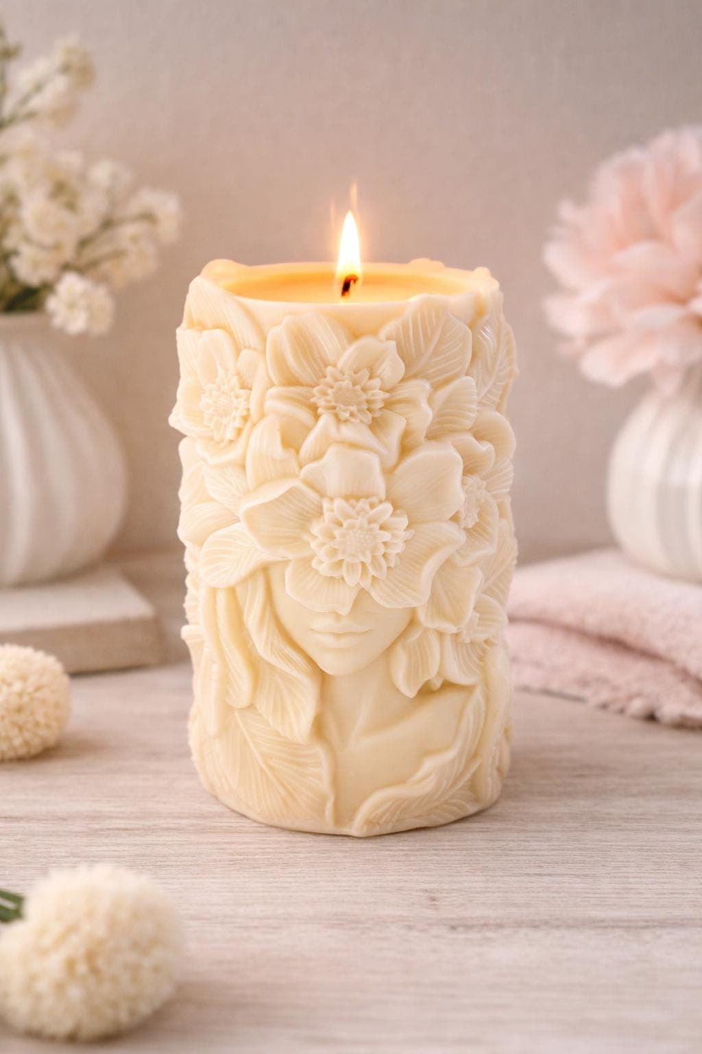 Floral Woman Candle | Luxury Body Candle | Handmade Soy Wax | Aesthetic Decor | Gift for Her