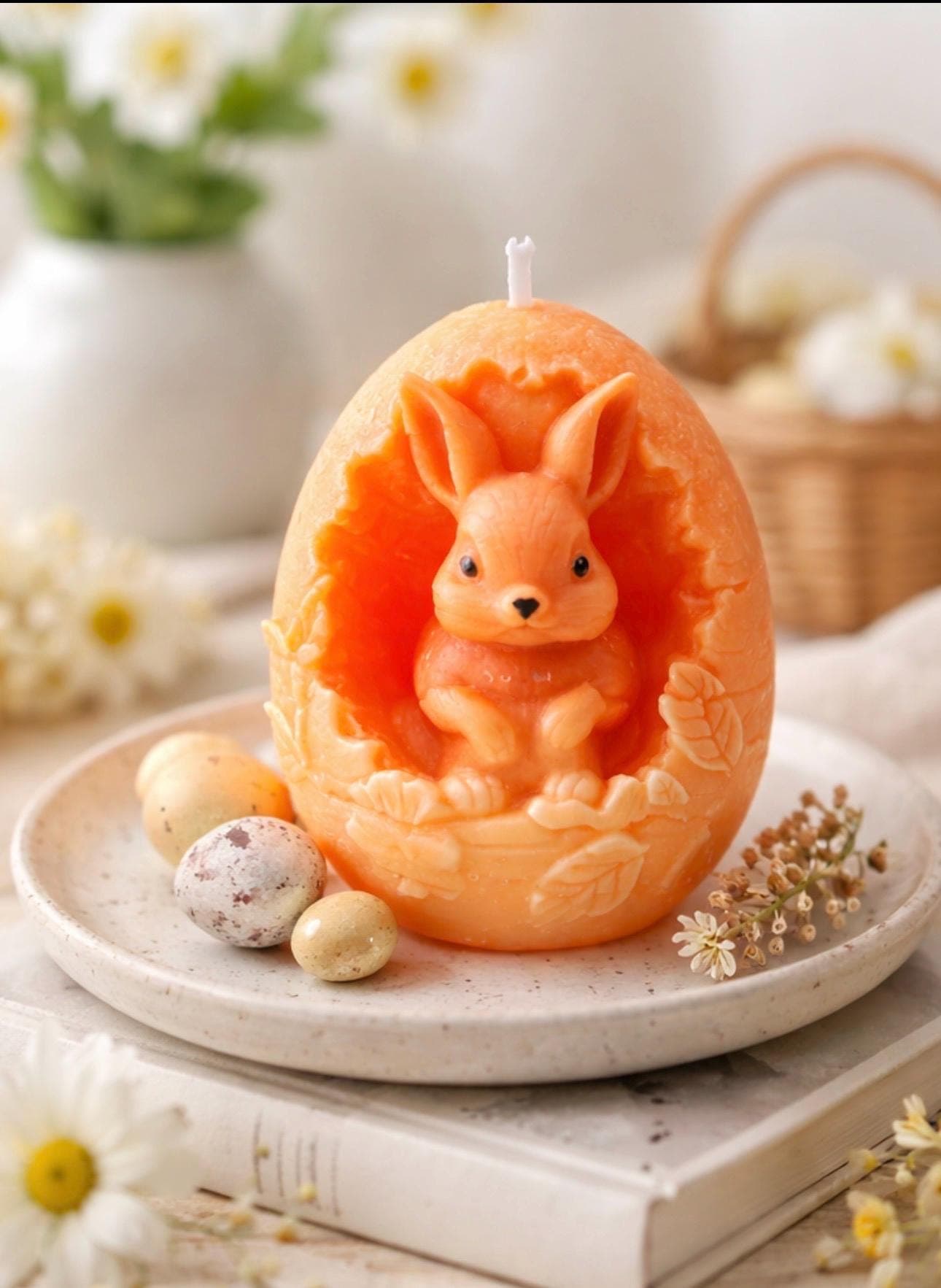 Easter Bunny Egg Candle – Handmade Soy Wax Spring Decor, Cute Rabbit Gift, Easter Basket Candle