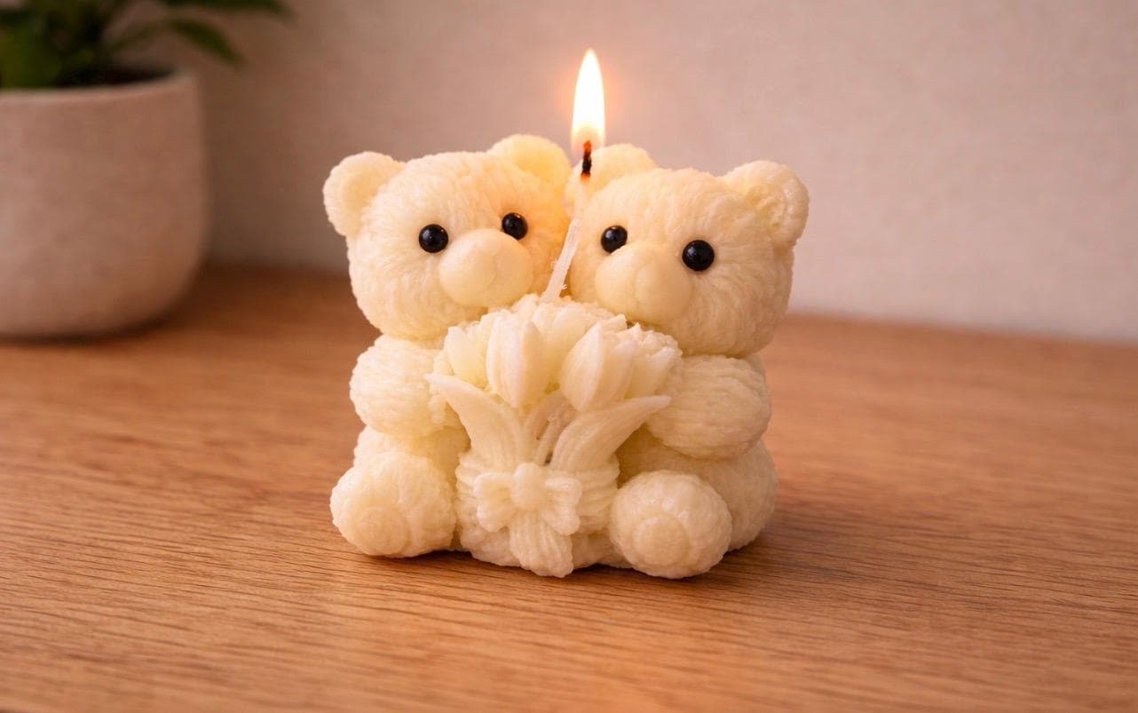 Bear Candle /Soy Handmade with Tulips, Cute Decorative Gift for her Teddy candle - image 5