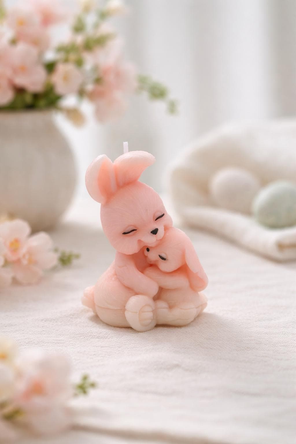 Cute Bunny Candle – Easter Gift – Handmade Pink Soy Wax Bunny – Nursery Decor