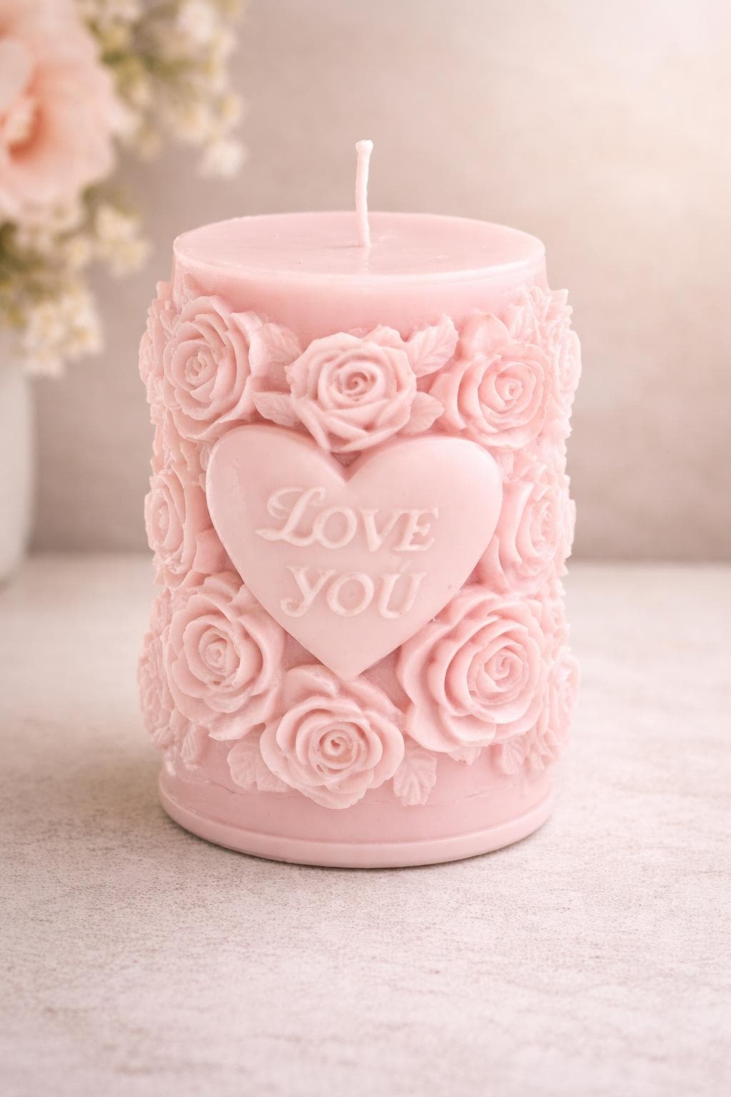 Flower Love You Candle – Romantic Rose Pillar, Gift for Her, Handmade Soy Candle - image 3