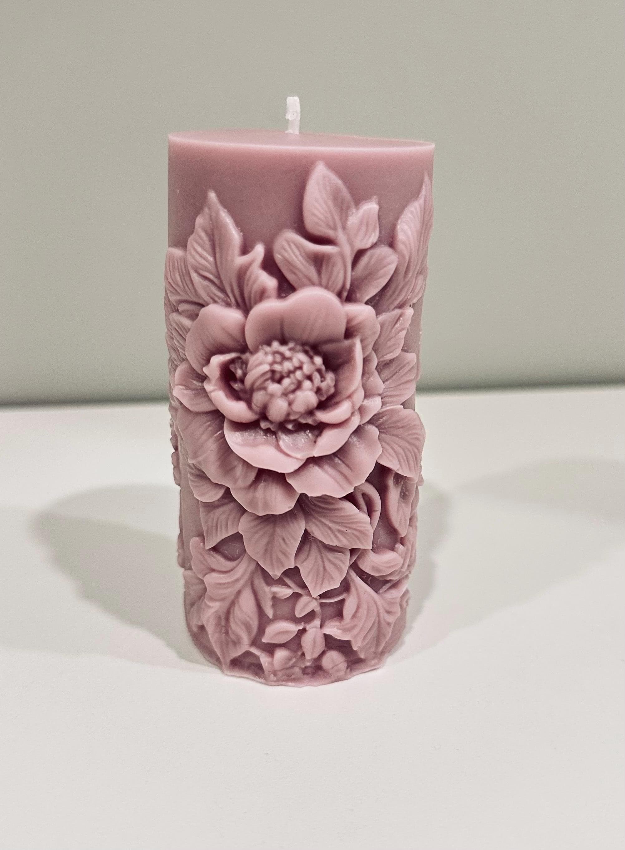 Peony Candle, Floral Pillar Candle, Handmade Soy Candle, Decorative Flower Candle, Blush Pink Gift for Her - image 5
