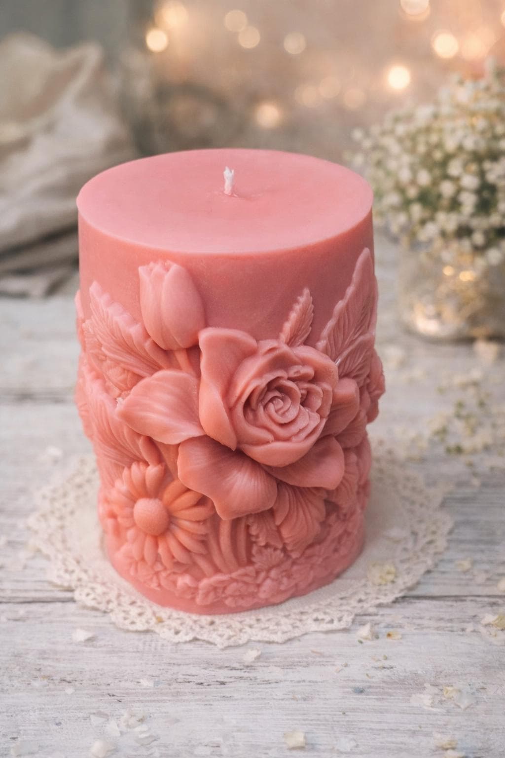 Floral Rose Candle | Handmade Pillar Candle | Elegant Home Decor - image 5