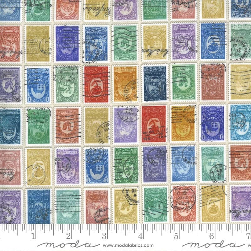 Digital Print Fabric, Moda Quilting Cotton, Quilting Fat Quarter, Flea Market Fresh Collection, Cathe Holden, Postage Stamp Print Fabric