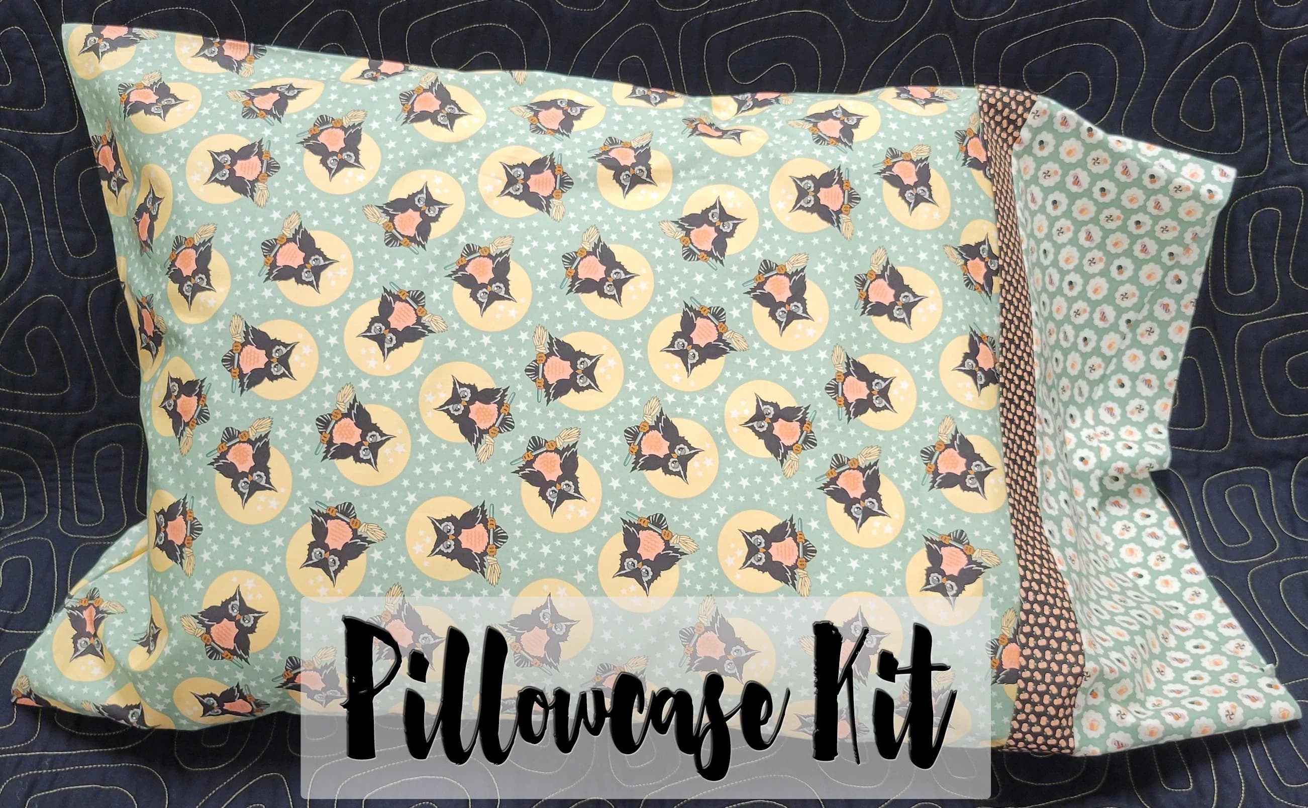 Easy Owl Pillowcase Kit, "Burrito" Method Pillow Case Kit, Beginner Sewing Project, Urban Chiks Fabric, Halloween Fabrics, Owl'O Ween Fabric