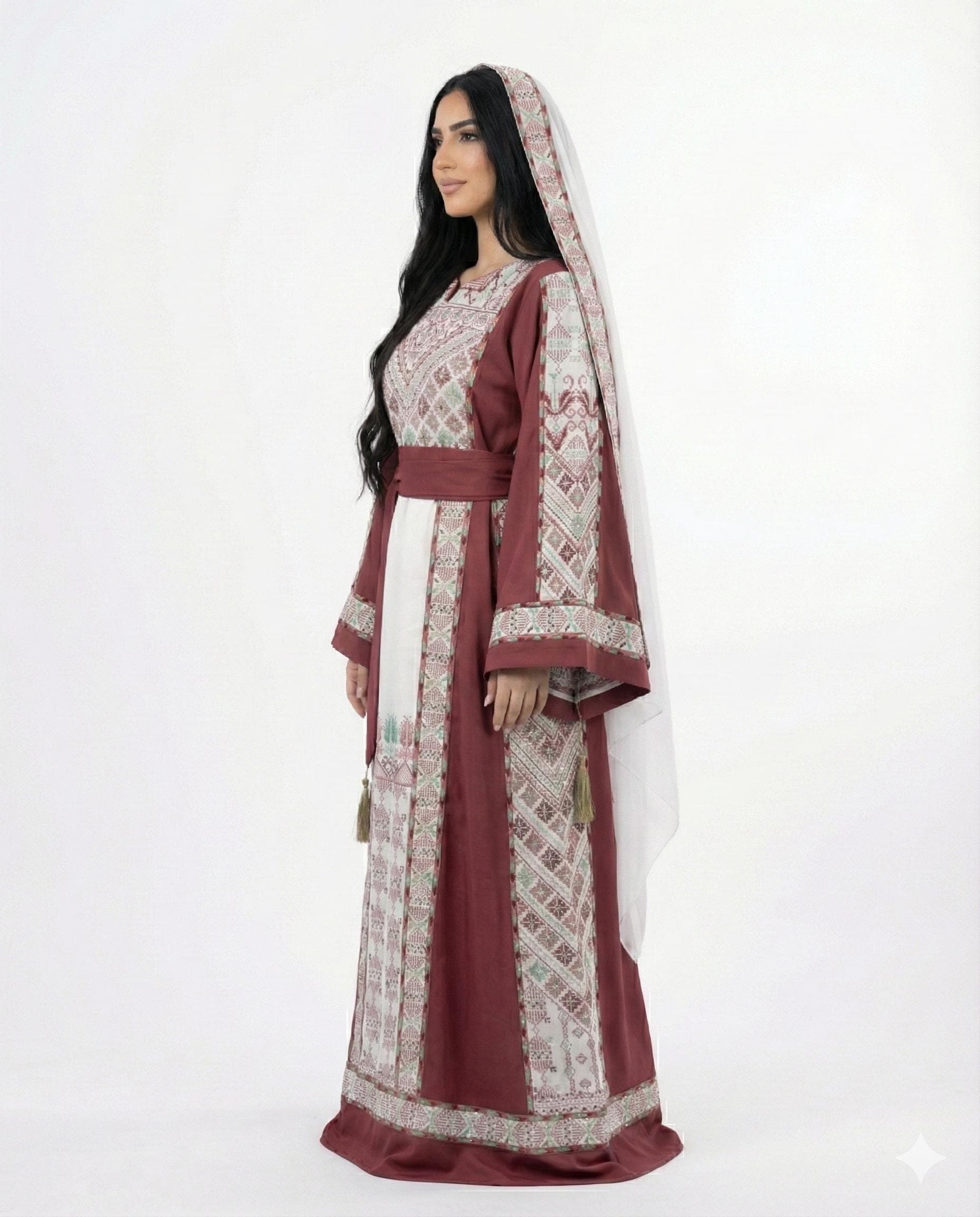 Palestinian Thobe | Pink Tatreez | With Belt and Shawl Set | Henna Wedding Eid Dress