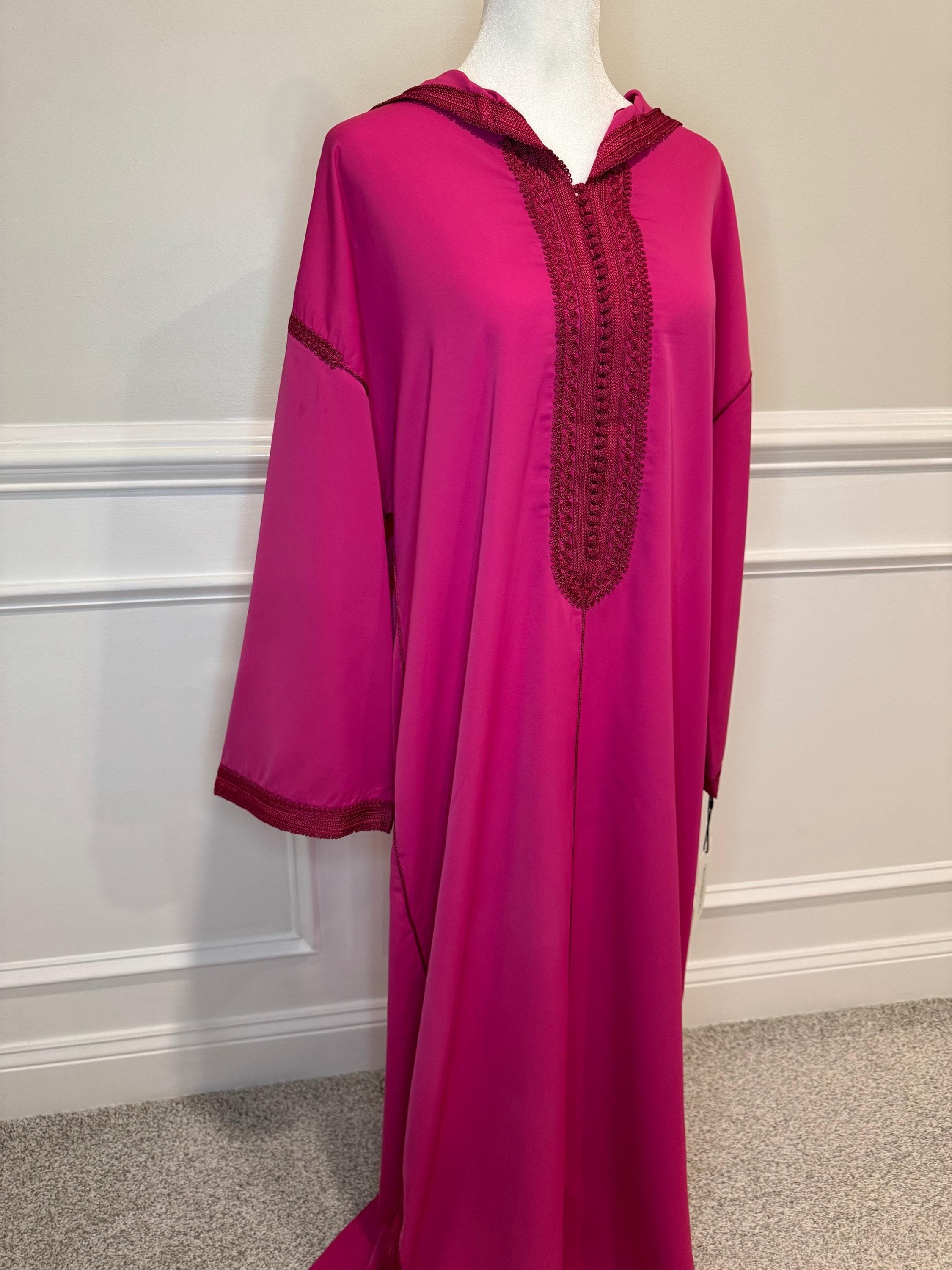 Handmade Moroccan Djellaba - Fuchsia Color - image 3