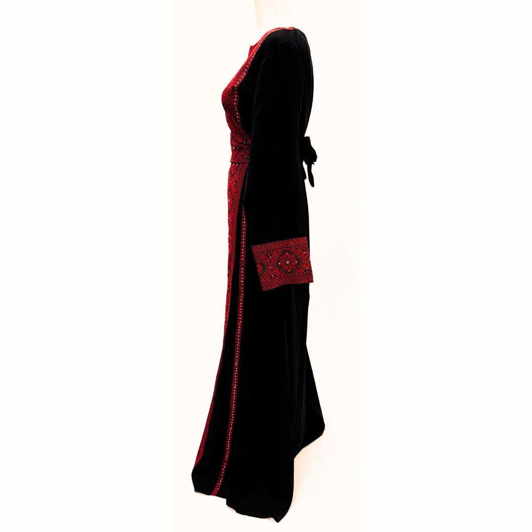 Embroidered Palestinian Style Traditional Thobe with Belt - image 4