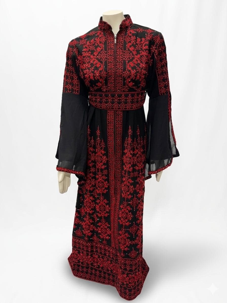Front Zipper Embroidered Abaya Dress with Belt – Modest Maxi Abaya for Women - image 4