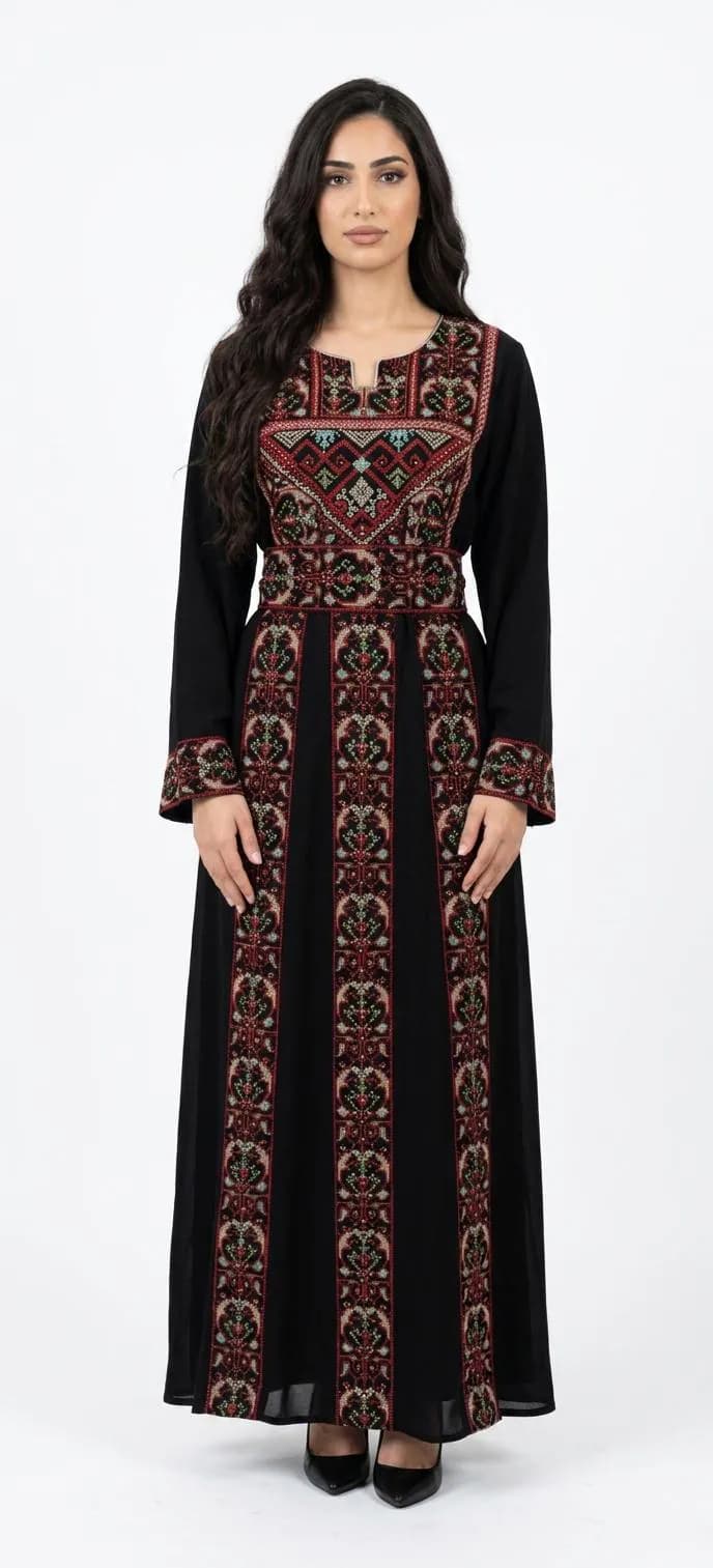 Black Red Embroidered Thobe Dress, Traditional Arab Occasion Wear - image 3