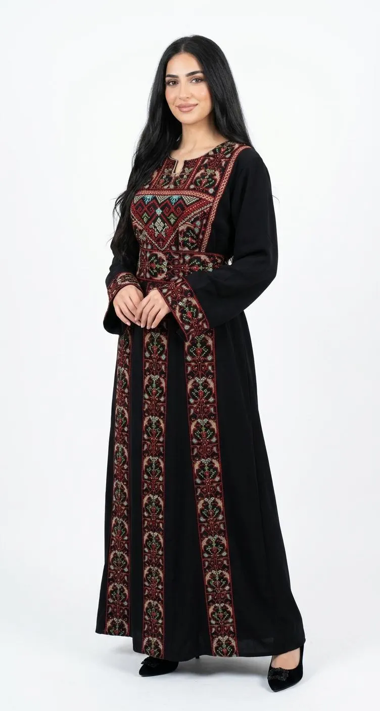 Black Red Embroidered Thobe Dress, Traditional Arab Occasion Wear - image 4