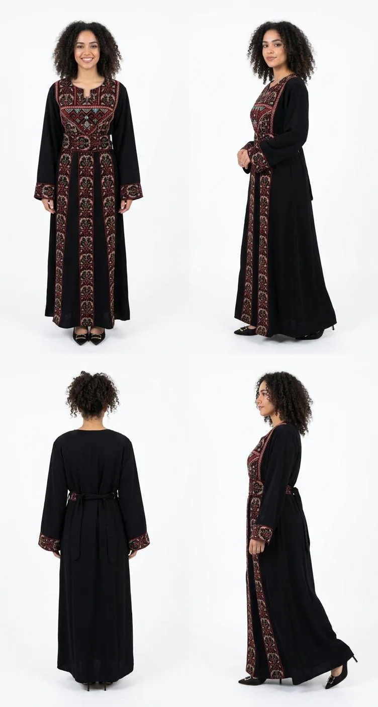 Black Red Embroidered Thobe Dress, Traditional Arab Occasion Wear - image 5