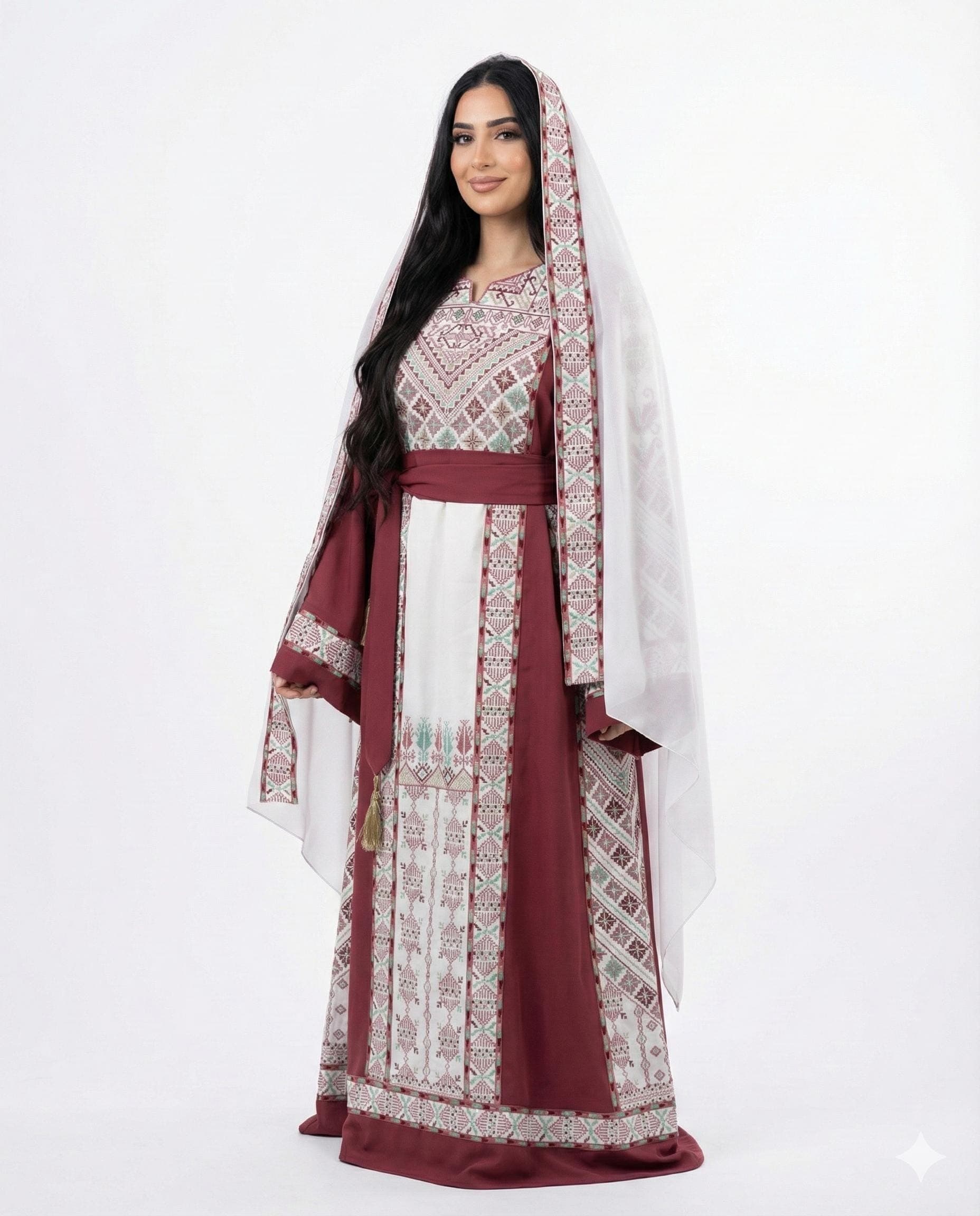 Palestinian Thobe | Pink Tatreez | With Belt and Shawl Set | Henna Wedding Eid Dress - image 3