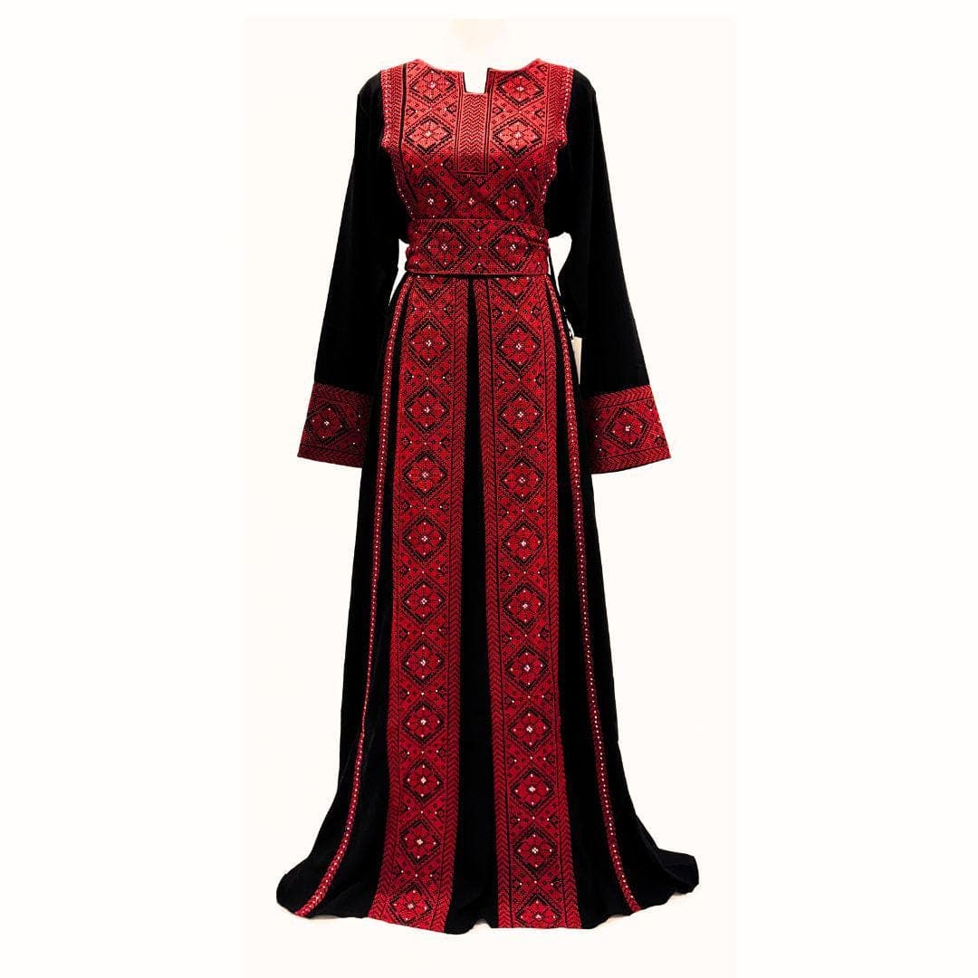 Embroidered Palestinian Style Traditional Thobe with Belt - image 3