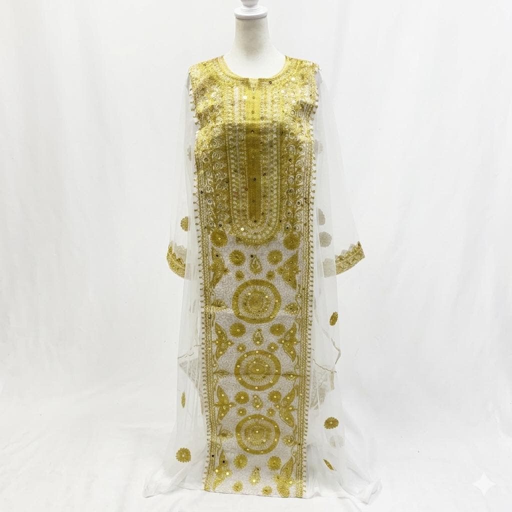 White Hashimi Nashel Dress, Embroidered Tulle, Iraq Traditional Occasion, Handmade with Inner Dress - image 3