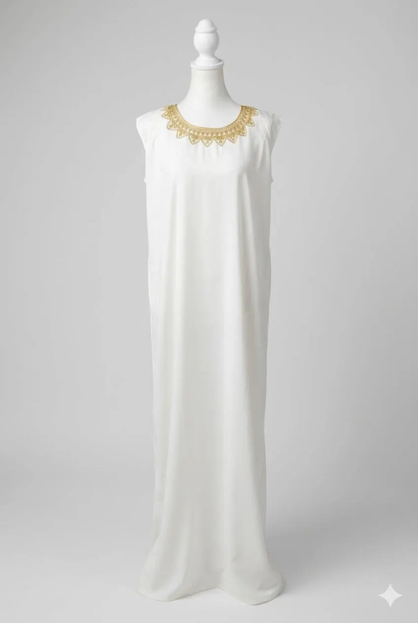 White Hashimi Nashel Dress, Embroidered Tulle, Iraq Traditional Occasion, Handmade with Inner Dress - image 5