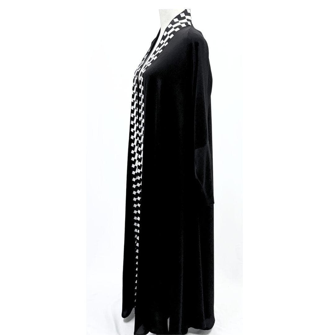 Black Abaya with White Embroidery - Saudi Open Style Abaya for Women - image 4