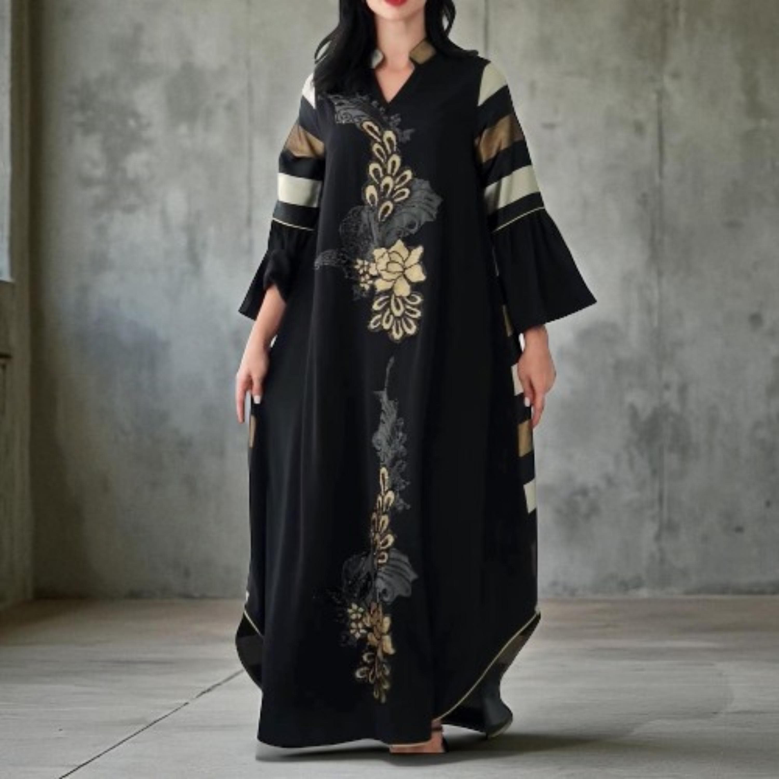 Middle Eastern Women’s Robe – Long Striped Splicing Skirt, Modest Muslim Clothing - image 3