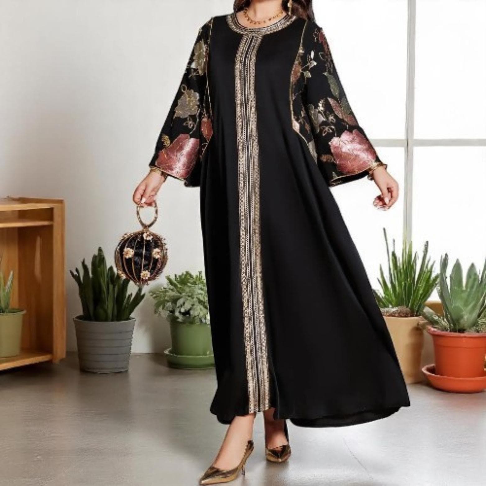 Embroidered Sequin Abaya Kaftan: Dubai Muslim Party Dress - image 3