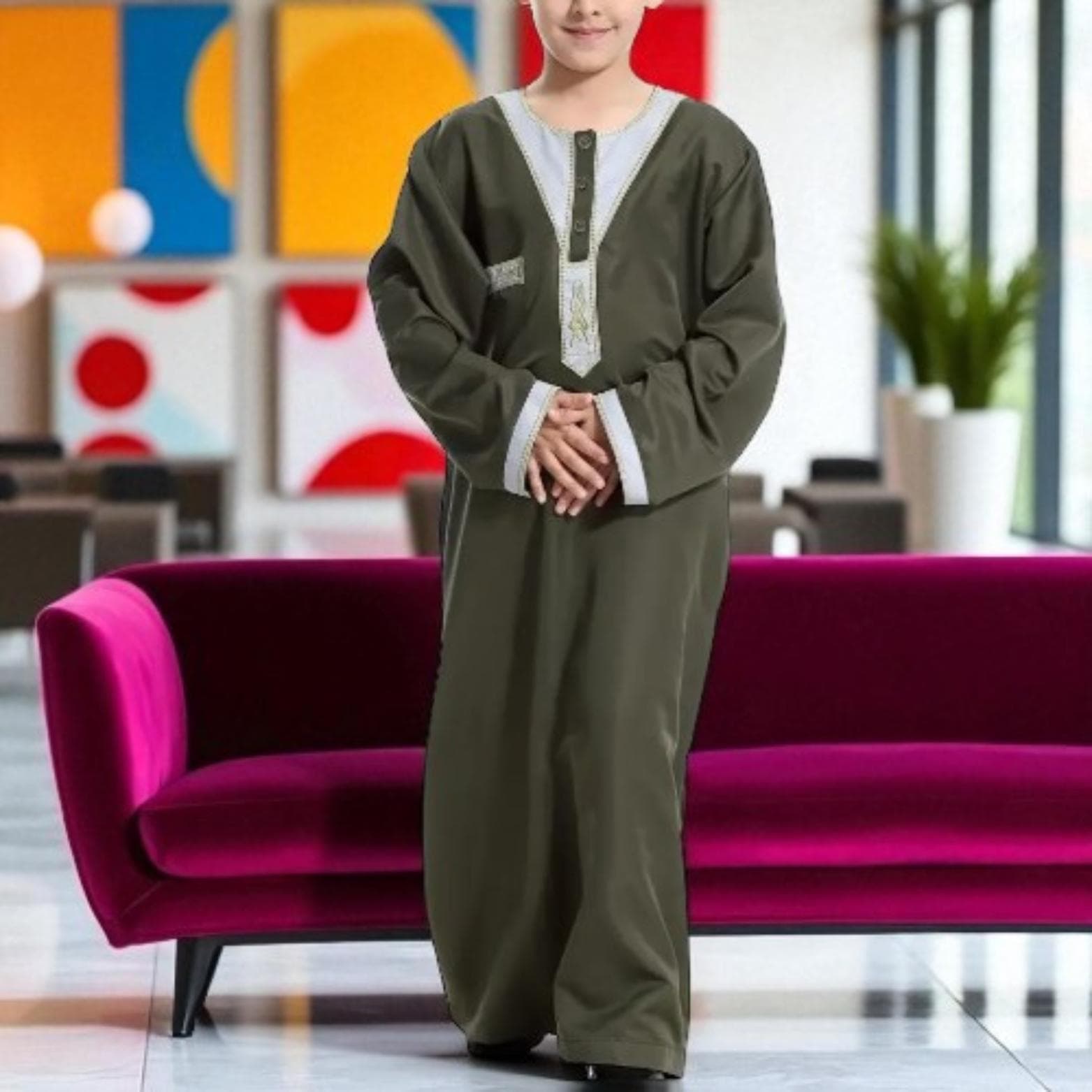 Boys' Islamic Thobe – Dubai Jubba Kaftan, Eid Ramadan Clothing - image 3