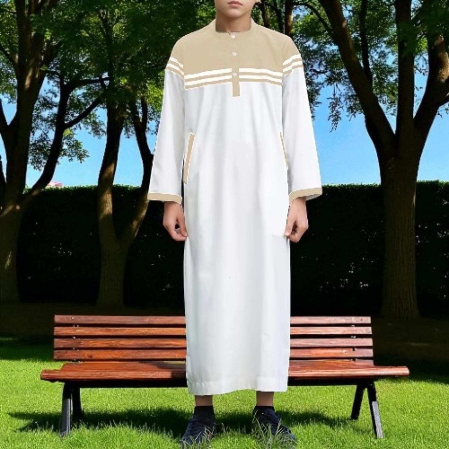 Boys' Ramadan Thobe – Striped Muslim Abaya, Kids' Islamic Dress - image 3