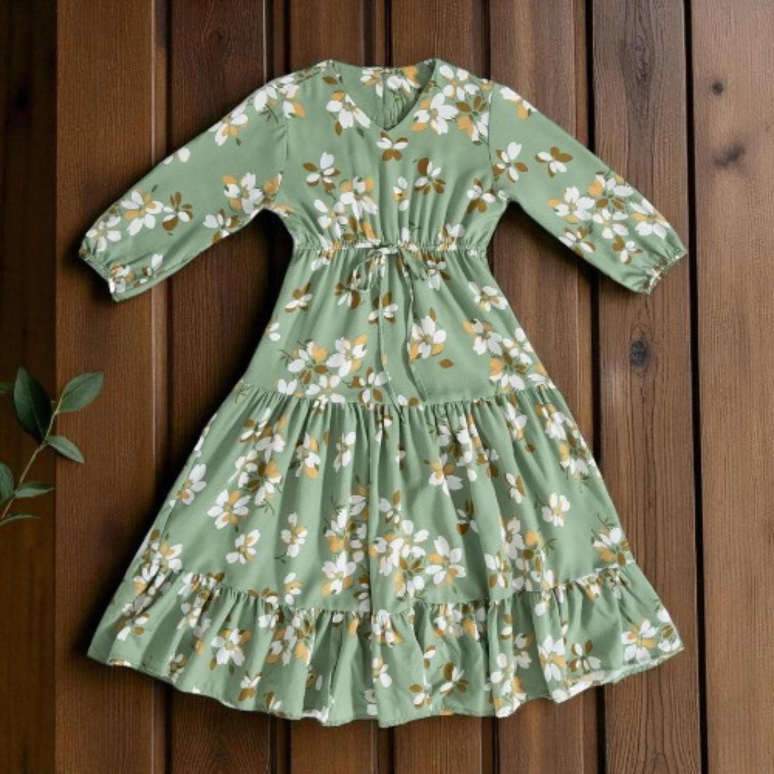Girls' Floral Print Abaya – Muslim Eid Party Dress, Islamic Kaftan - image 4