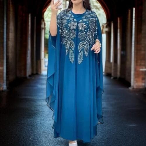 Plus Size Chiffon Kaftan Abaya: African Party Dress Set