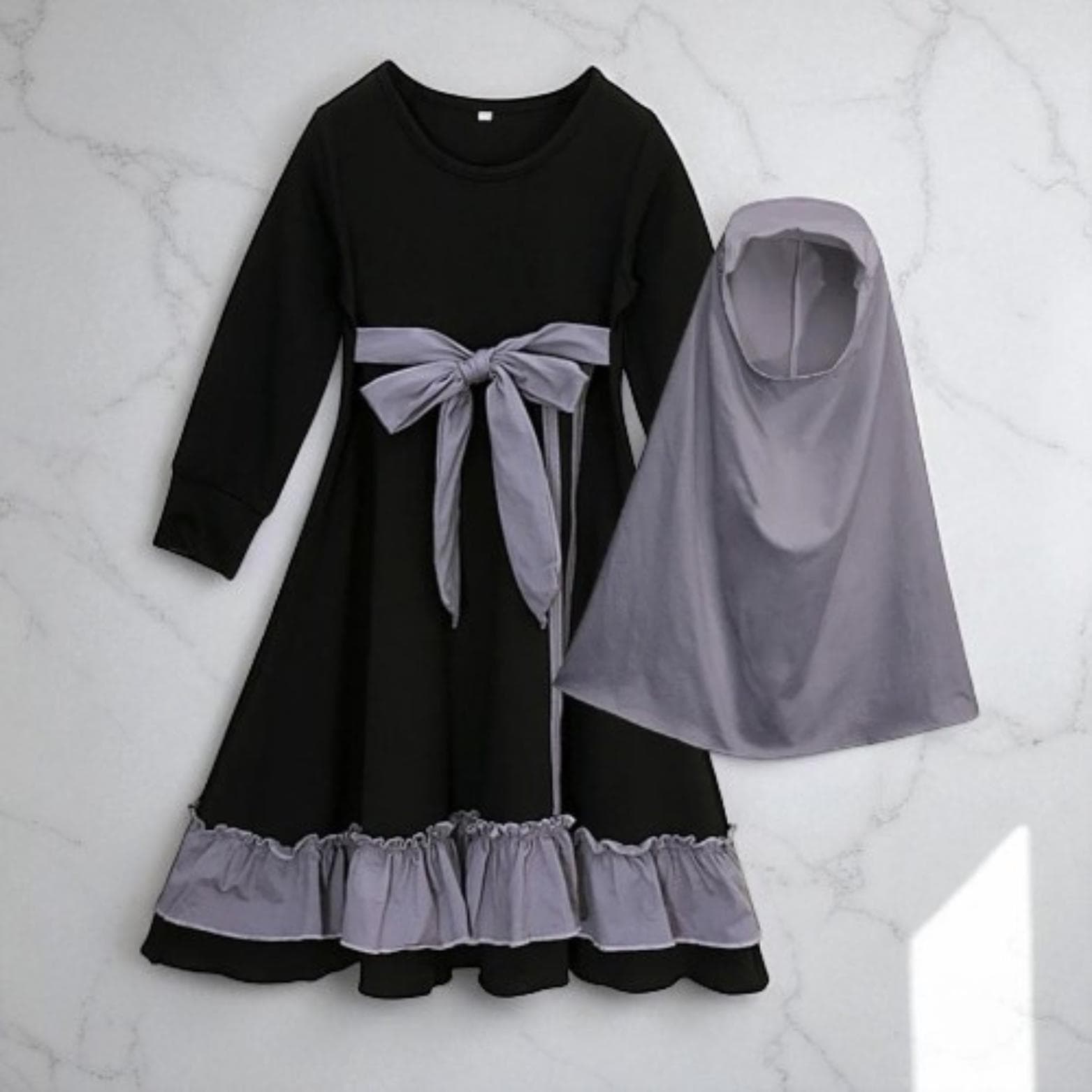 Girls' Abaya Prayer Dress Set – Islamic Jilbab with Contrast Trim - image 3