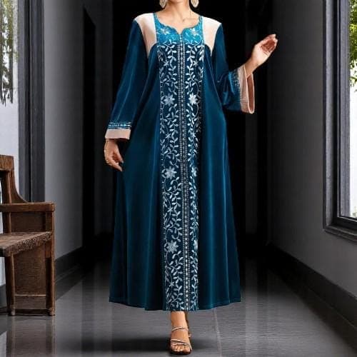 Embroidered Jalabiya Dress: Dubai Arab Long Robe Abaya