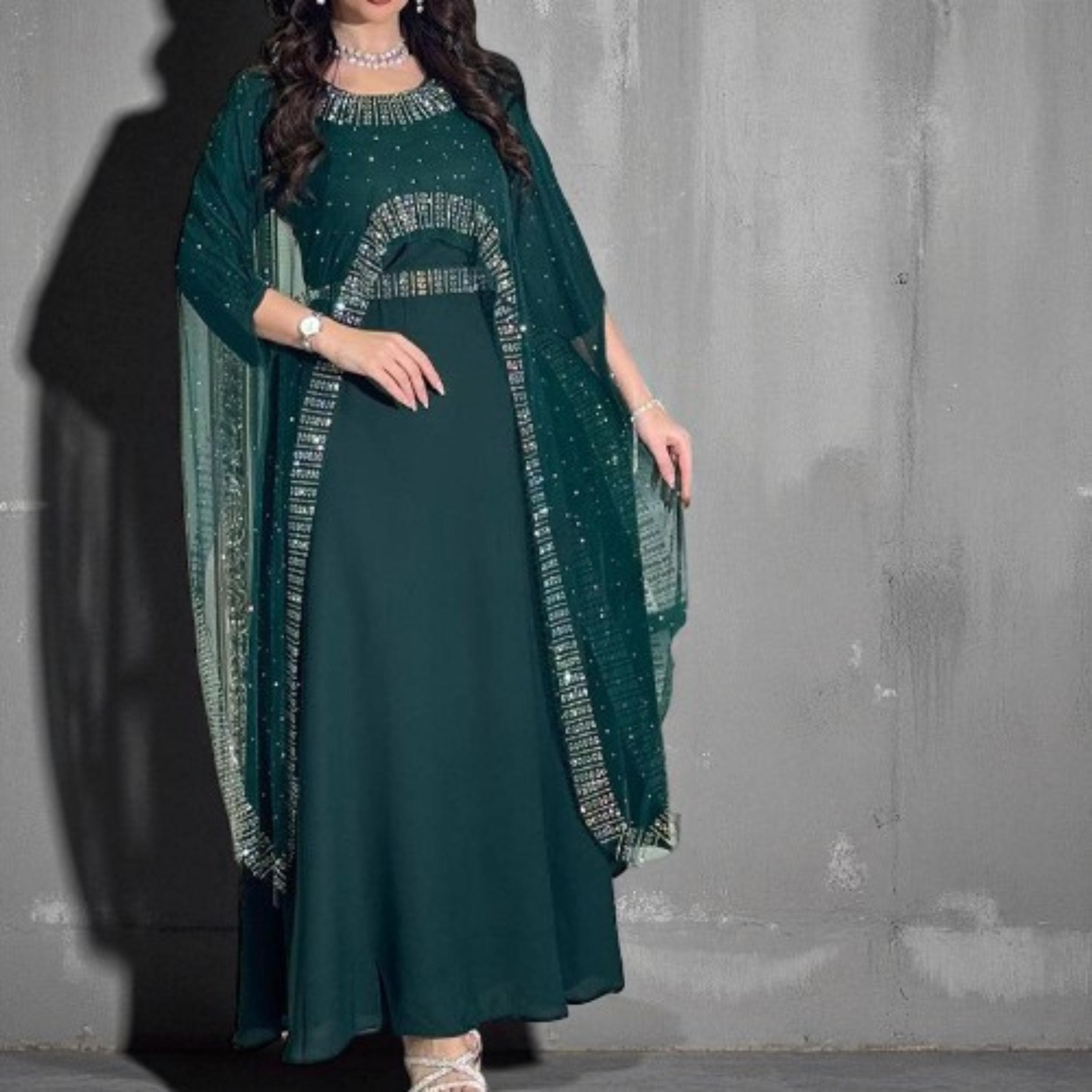 Dubai Arab Women’s Abaya – Diamond Embellished Evening Dress Robe, Luxury Modest Fashion