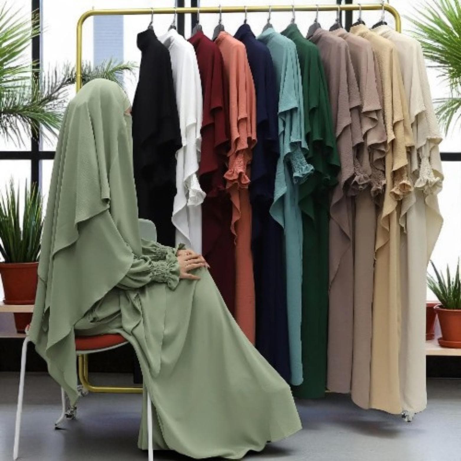 Ramadan Modest Abaya Dress with Headscarf: Islamic Kaftan Robe