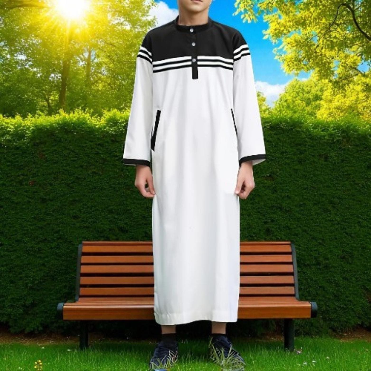 Boys' Ramadan Thobe – Striped Muslim Abaya, Kids' Islamic Dress - image 4