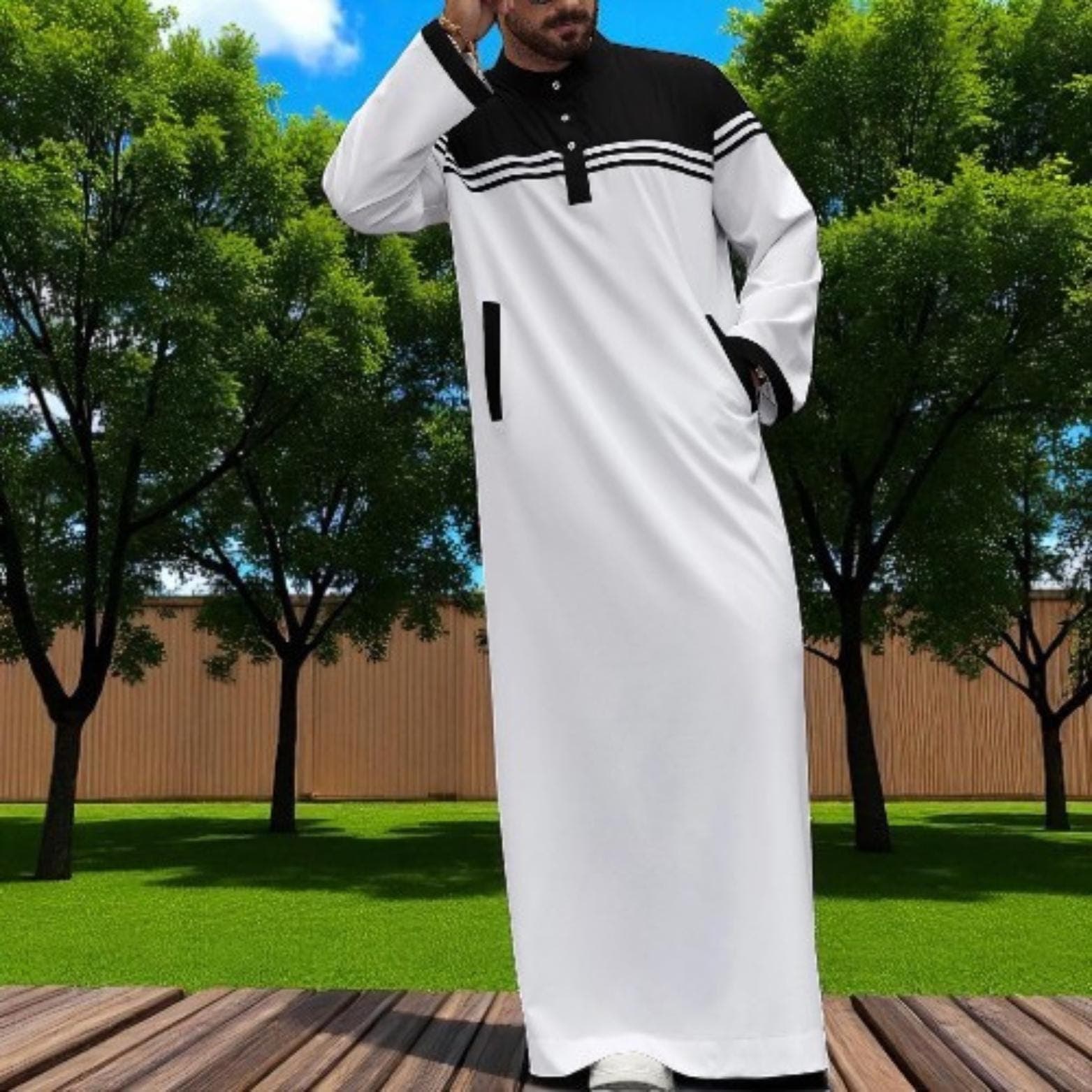 Color Blocked Men's Thobe - Traditional Muslim Gown - image 4