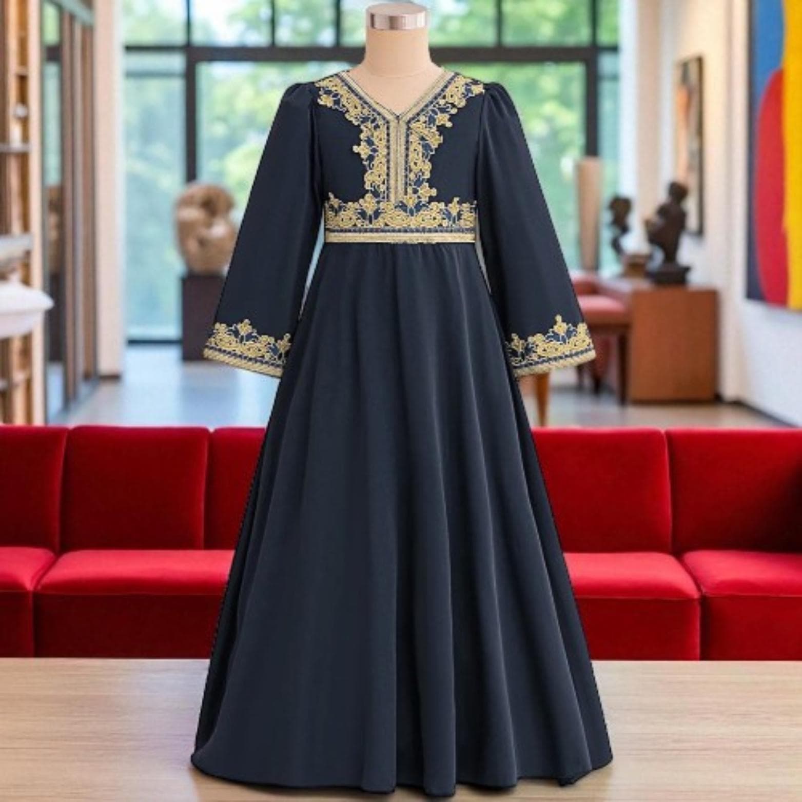 Sequin Muslim Girl Dress – Long Sleeve Ramadan Robe, Dubai Party Outfit - image 3
