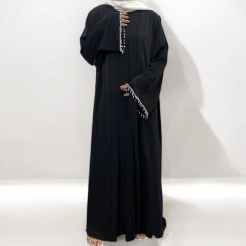 Ramadan Black Nida Abaya: Crystal Chain Dubai Evening Dress