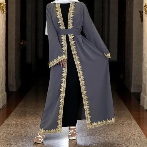 Elegant Ramadan Abaya: Muslim Open Kaftan Dress with Gold Embroidery - image 3