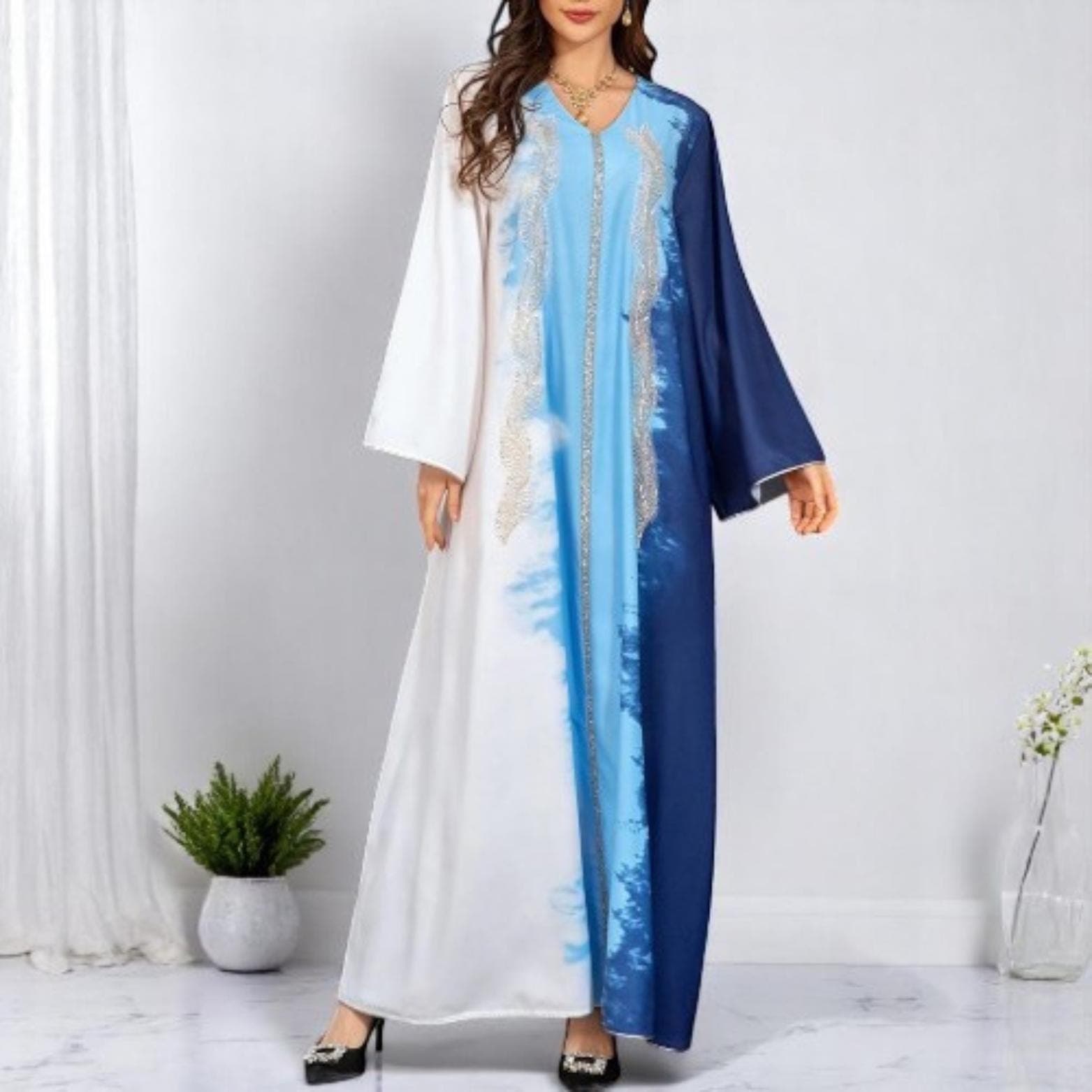 Tie Dye Abaya: Beaded Dubai Fashion Robe
