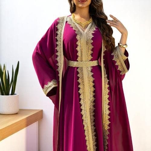 Luxury Lace Abaya Dress: Dubai Kaftan with Batwing Sleeves - image 5