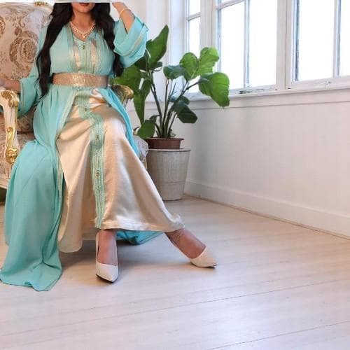 Chiffon Abaya Set: Dubai Jalabiya Caftan Dress - image 5