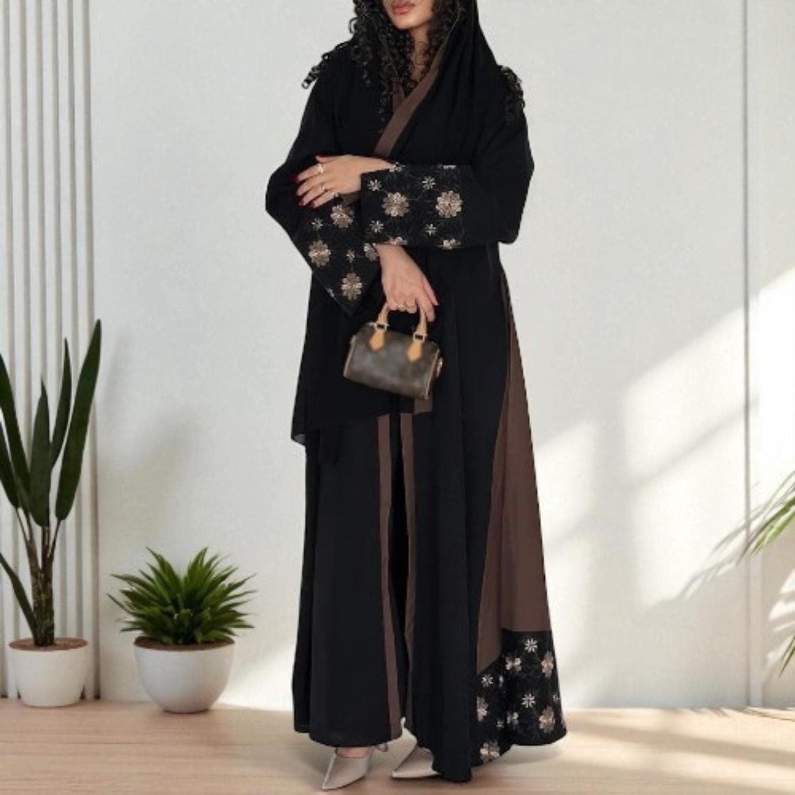Embroidered Abaya Cardigan Robe: Modern Dubai Jellabiya Dress