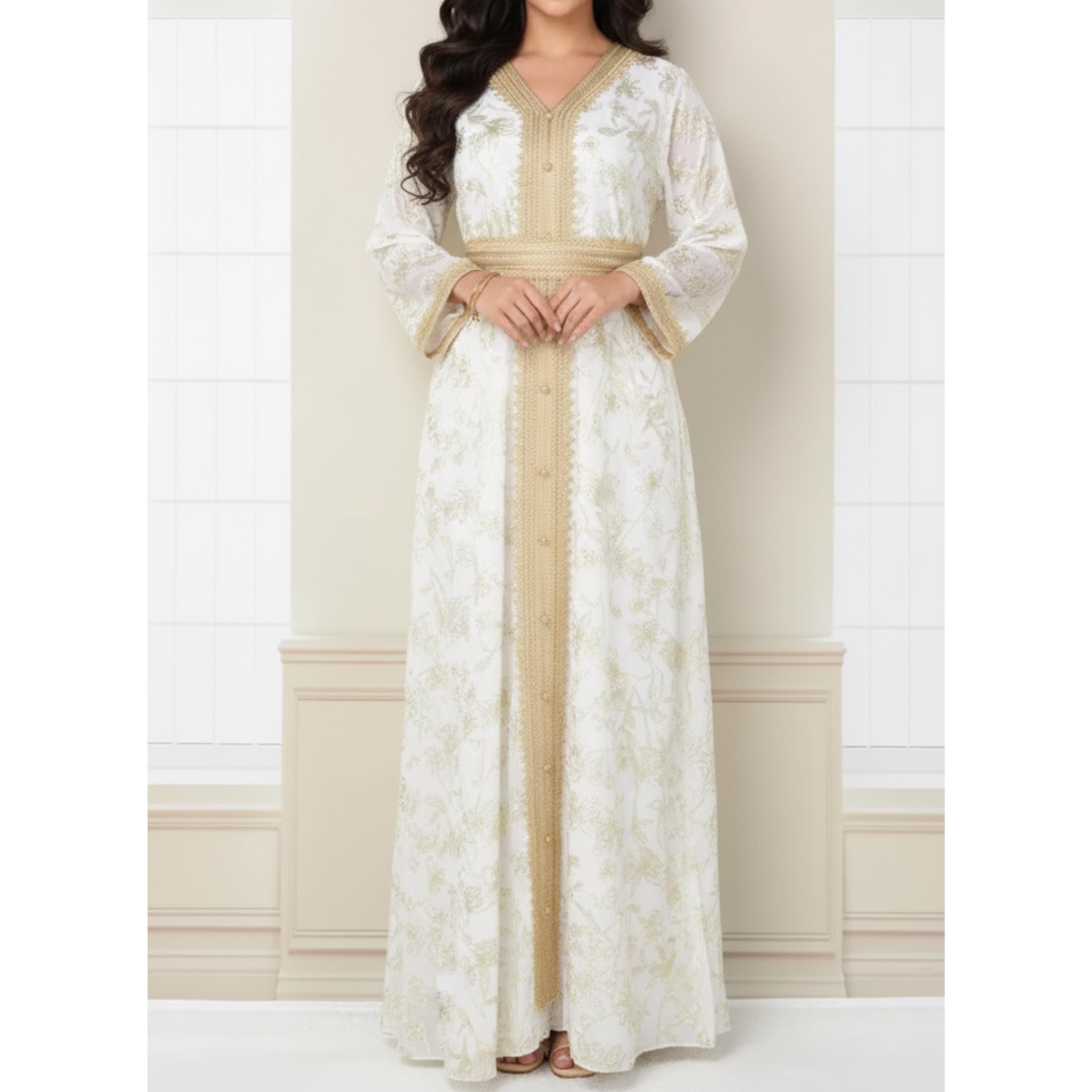 Beaded Satin Abaya Caftan: Dubai Light Luxury Evening Dress - image 3