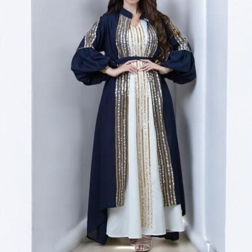 Sequin Moroccan Abaya Dress – 2-Piece Muslim Women's Maxi - image 5