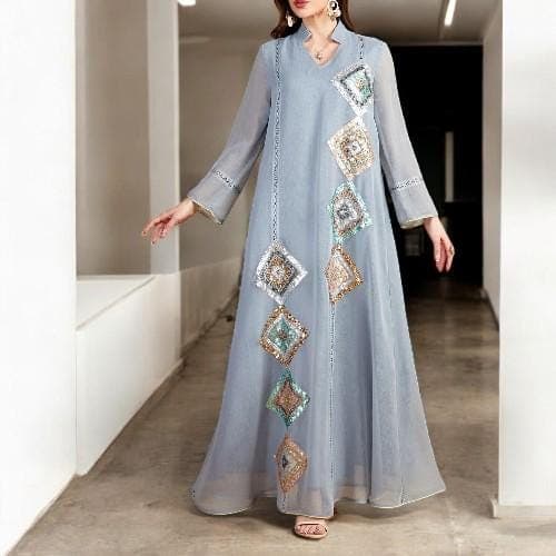 Sequin Abaya Kaftan: Muslim Eid Dress, Ramadan Jalabiya Robe - image 3