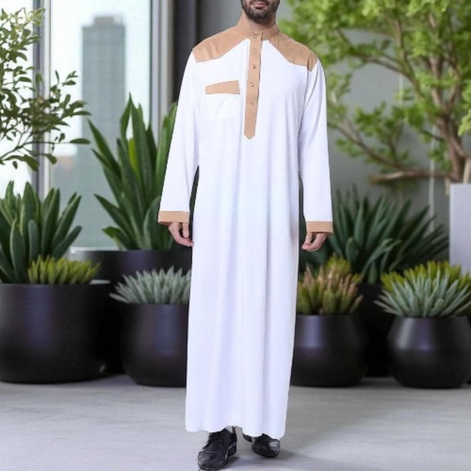 Men's Saudi Thobe Jubba: Long Sleeve Arabic Thawb Abaya Robe - image 3