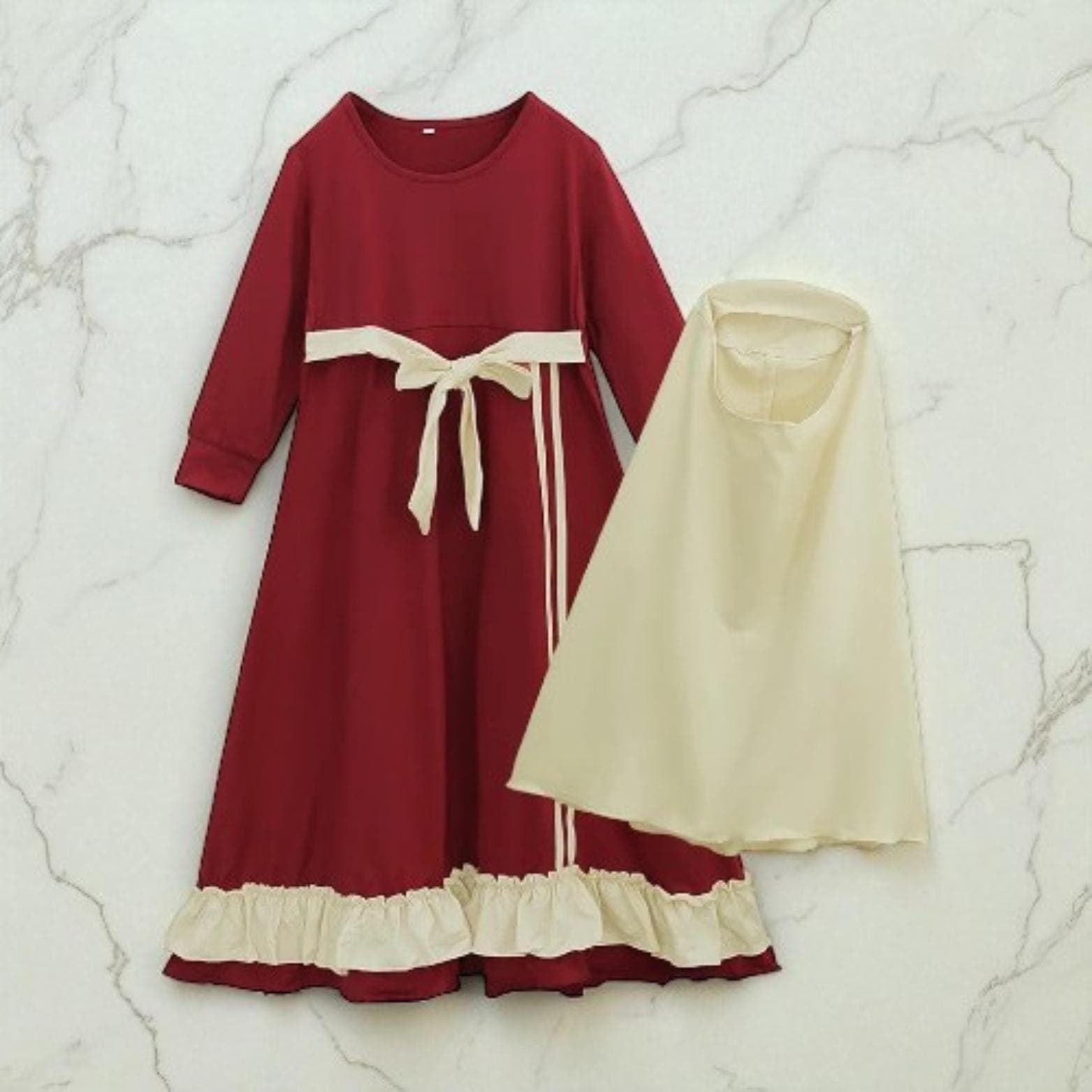 Girls' Abaya Prayer Dress Set – Islamic Jilbab with Contrast Trim - image 4
