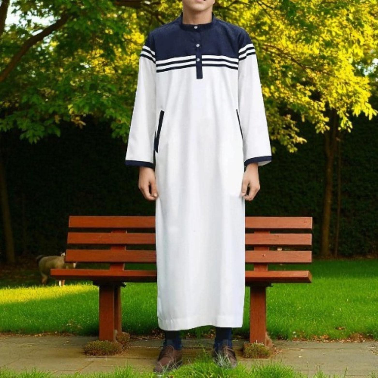 Boys' Ramadan Thobe – Striped Muslim Abaya, Kids' Islamic Dress
