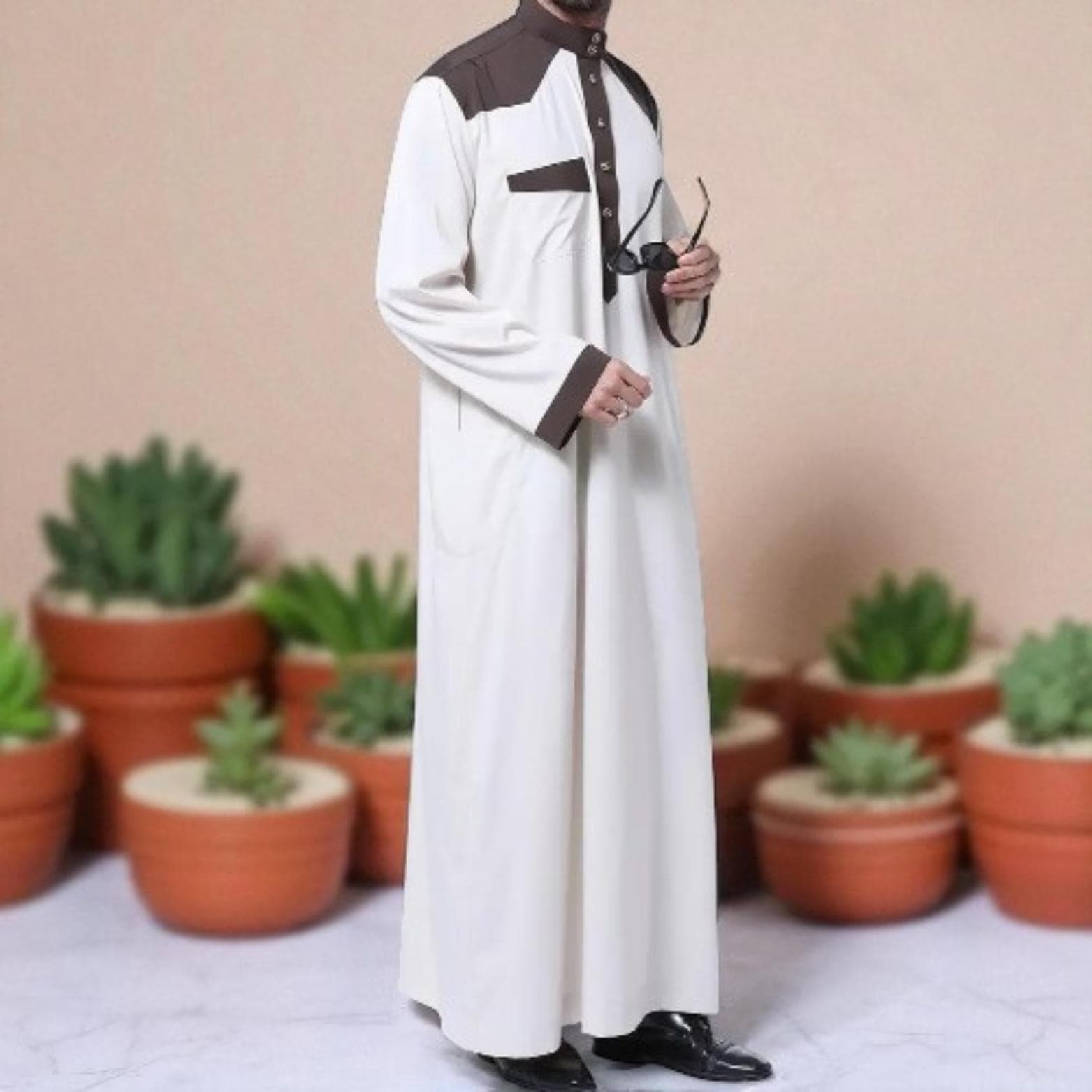 Men's Saudi Thobe Jubba: Long Sleeve Arabic Thawb Abaya Robe - image 5