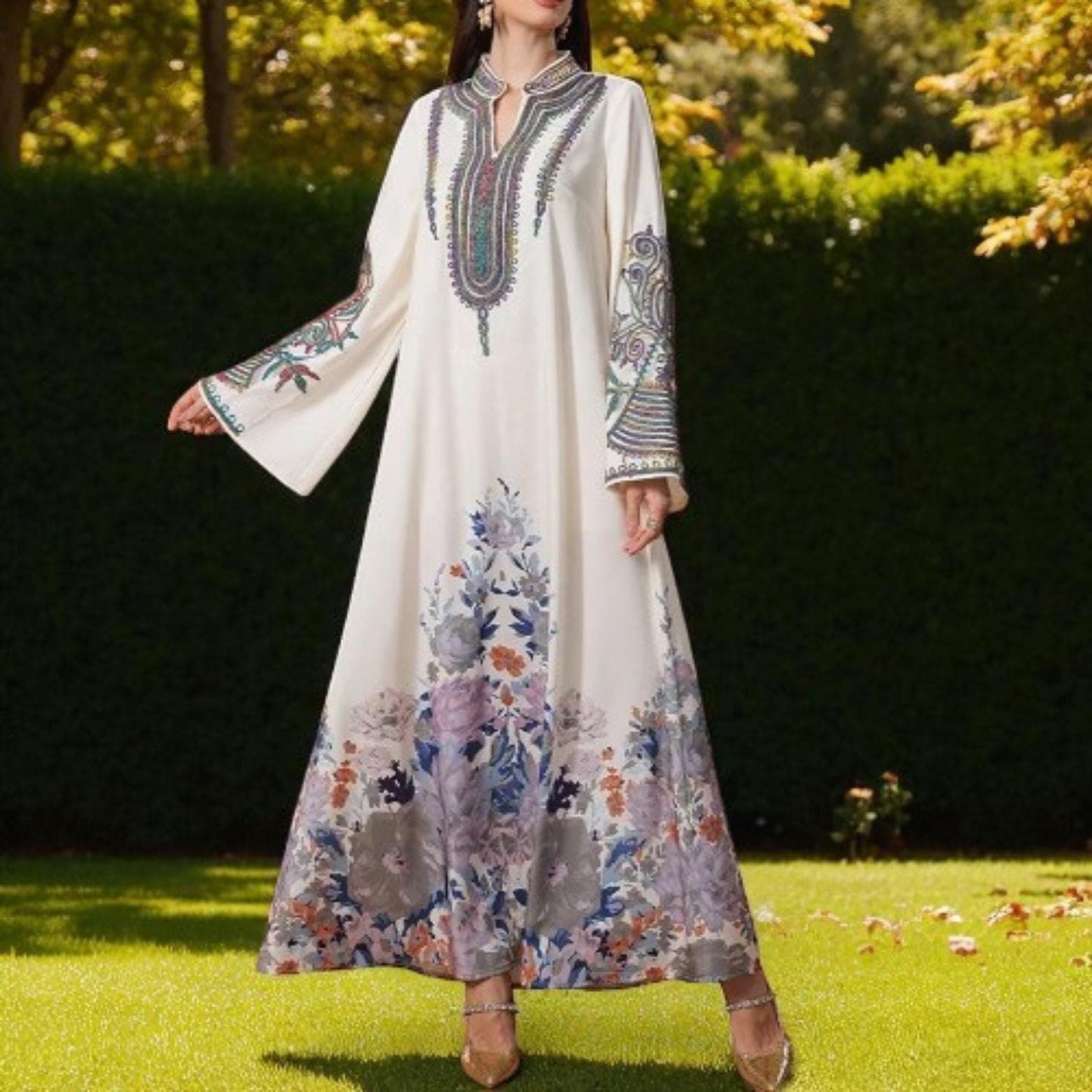 Luxury Printed Abaya – Dubai Muslim Women's Long Sleeve Dress - image 4