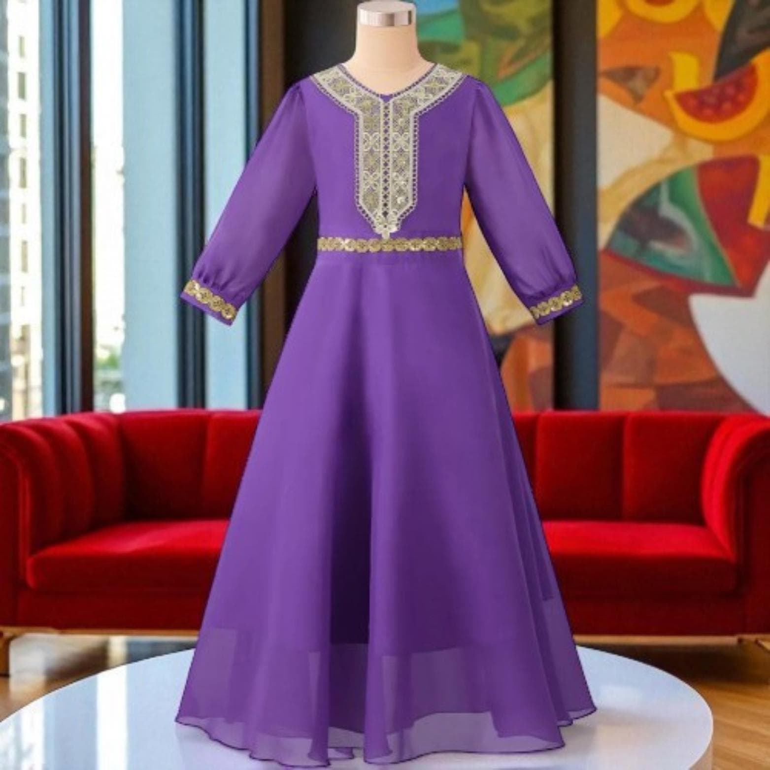 Sequin Muslim Girl Dress – Long Sleeve Ramadan Robe, Dubai Party Outfit - image 4