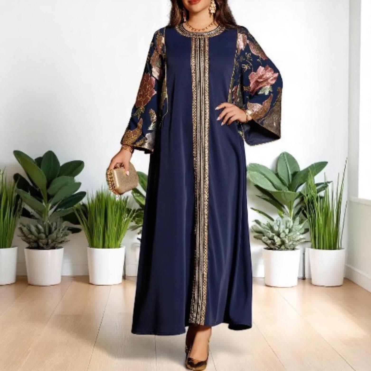 Embroidered Sequin Abaya Kaftan: Dubai Muslim Party Dress - image 4